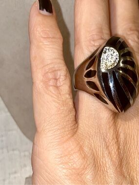 “Steel by Design” Black and Silver Statement Cocktail Ring
